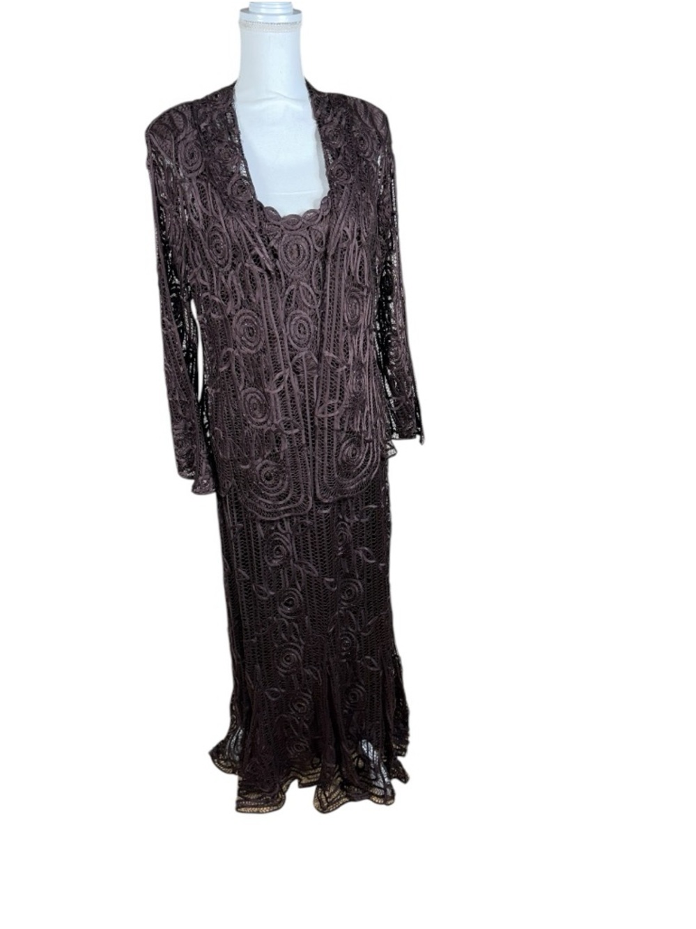Soulmates Chocolate Brown Lace Overlay Long Sleeve Maxi Dress with Jacket